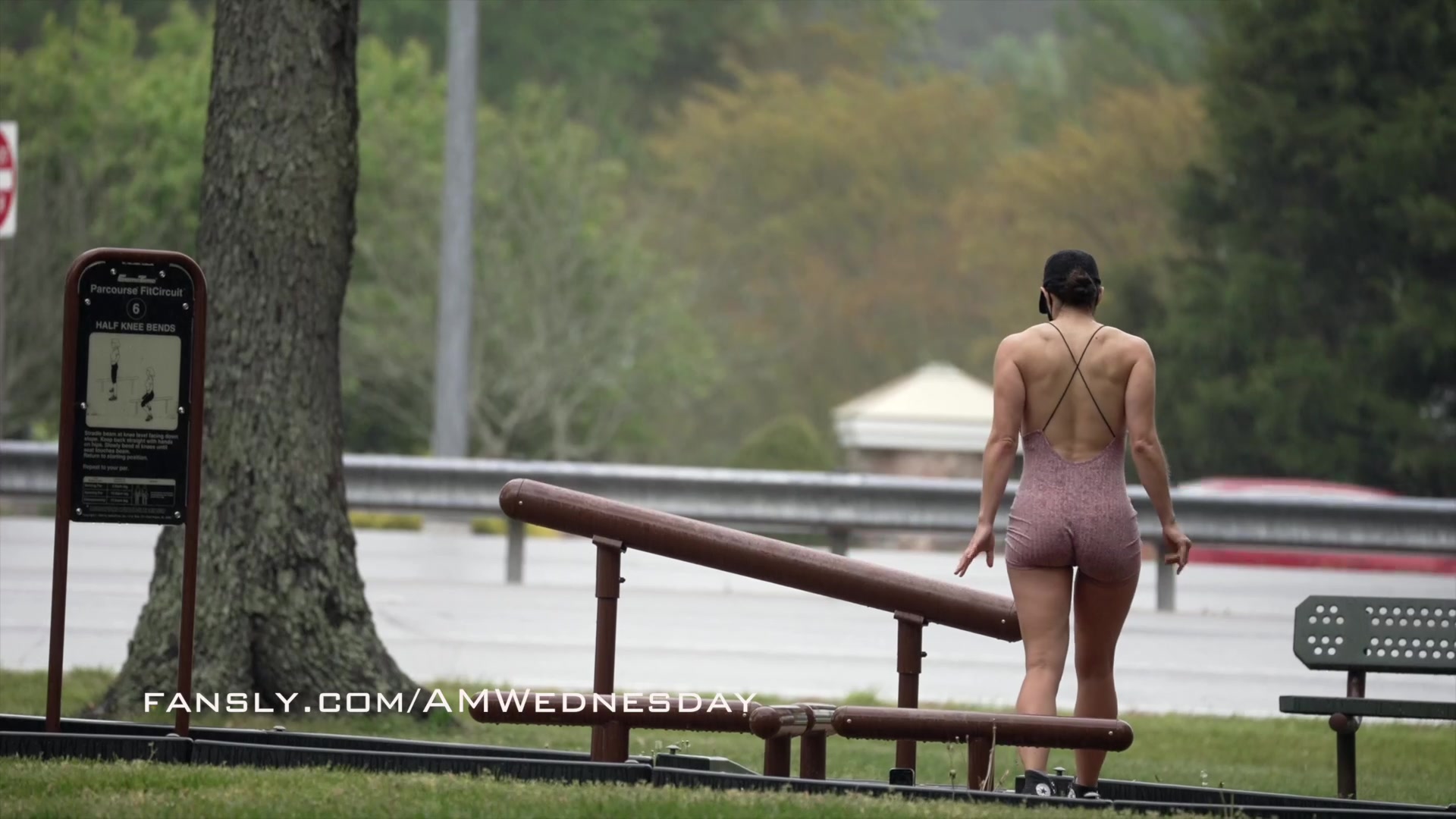 Working Out And Flashing By A Busy Road In The Rain!