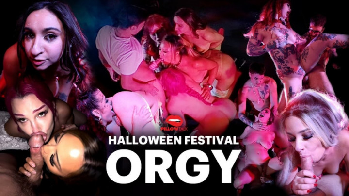 15-Person Halloween Orgy On Stage